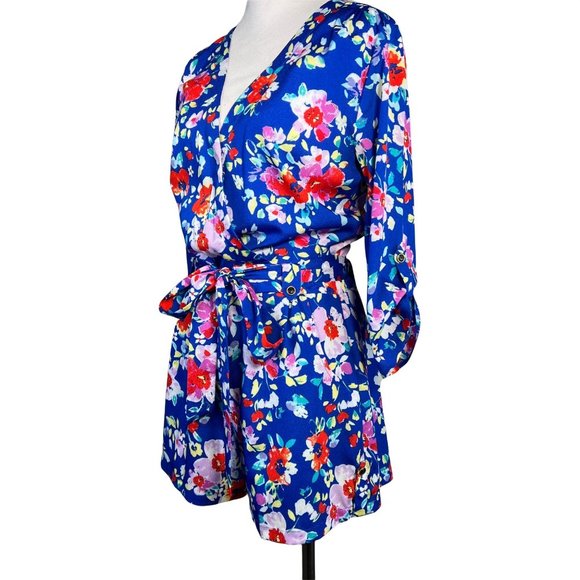 Yumi Kim Romper Small Blue Floral Liz Wrap Tie Waist Pockets - Picture 2 of 12